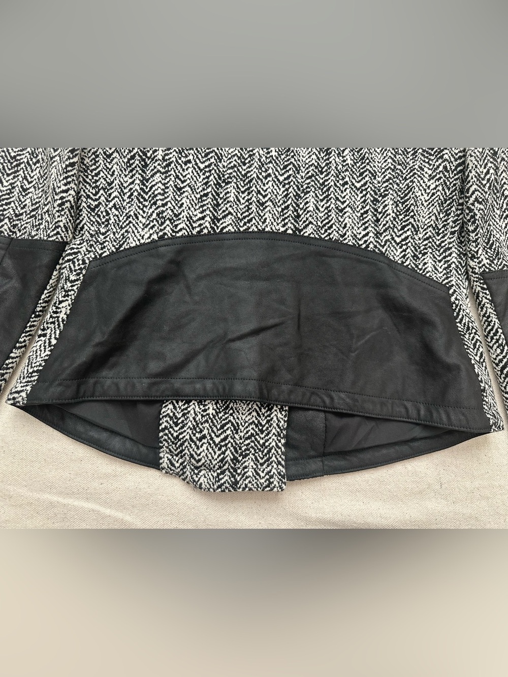 Theory Joean Herringbone Tweed Goat Leather Sleeve Asymmetric Moto Jacket 4 - Picture 13 of 14